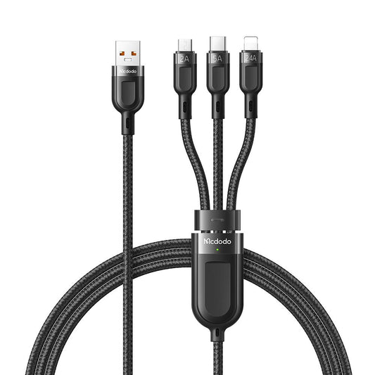 3 in 1 66W USB-A to Lightning+Micro+Type-C  Super Fast Charging Data Cable With LED
