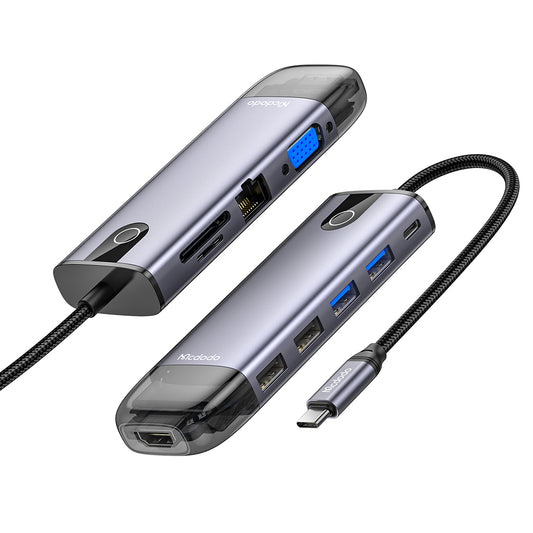 Mcdodo 10 in 1 HUB  HDMI; USB-A 2.0*2; USB-A 3.0*2; VGA USB-C(PD 100W); Gigabit LAN; SD/TF Card Slot