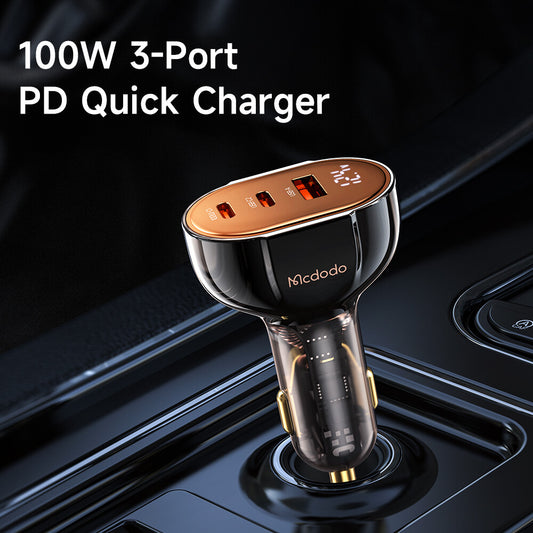 Mcdodo Prism Series 100W Dual USB-C +USB-A Digital Display PD Car Charger