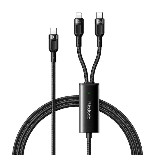 2 in 1 100W USB-C to Type-C and Lightning Cable with LED 1.2m
